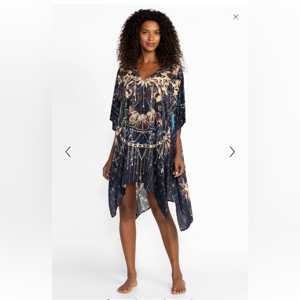 Johnny Was Supernova High Low Kaftan Cover Up Black Blue Size Small NWT